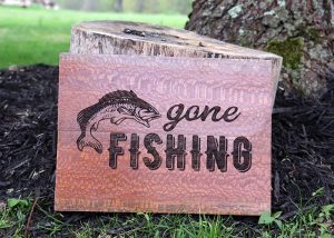 Laser Engraved Zebra Wood-Gone-Fishing