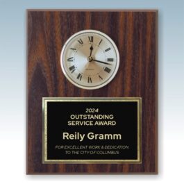 Engraved Walnut Finish Plaque Clock