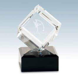 Cube Crystal Award with Black Base