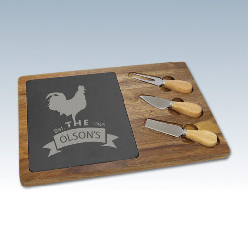 Acacia & Slate Rectangle Cheese Set with Three Tools