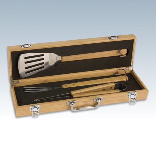 BBQ 3-Piece Bamboo Set in Bamboo Case