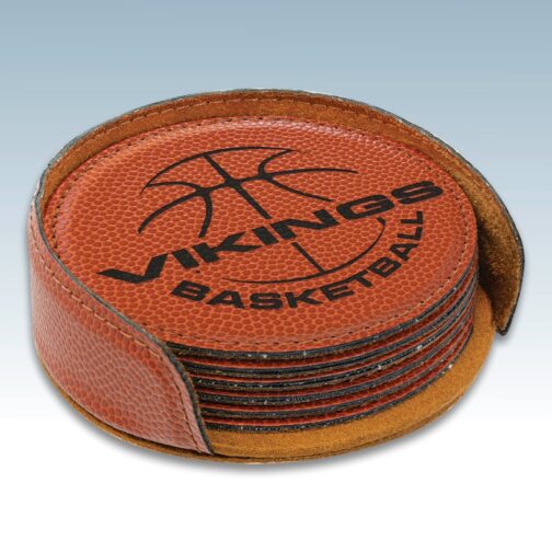 Basketball Round Leatherette 6-Coaster Set