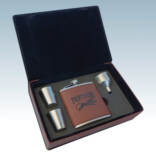 Football Leatherette 6 oz. Flask Gift Set