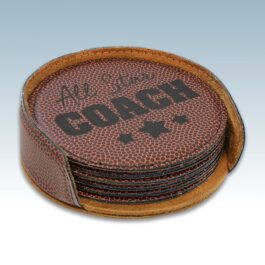 Football Round Leatherette 6-Coaster Set