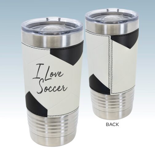 Soccer Leatherette 20 oz. Tumbler with Slider Lid