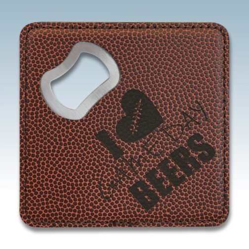 Square Football Leatherette Bottle Opener Coaster