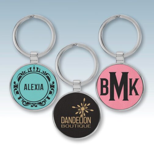 Leatherette/Metal Round Keychain