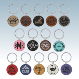 Leatherette/Metal Round Keychain