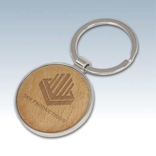 Keychains - Silver-Wood Round
