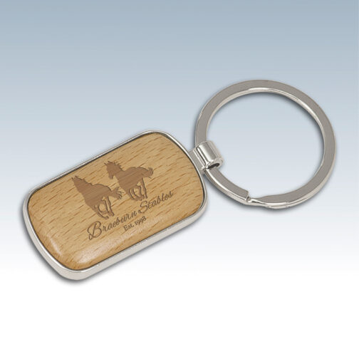 Keychains - Silver-Wood with Round Corner