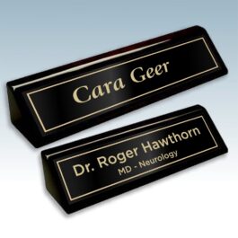 Black Piano Finish Desk Wedge with Engraved Name Plate