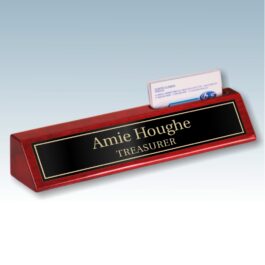Rosewood Desk Wedge with Business Card Holder & Engraved Name Plate