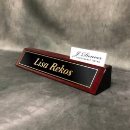 Rosewood Desk Wedge with Business Card Holder & Engraved Name Plate