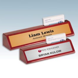 Rosewood Desk Wedge with Business Card Holder & Printed Name Plate